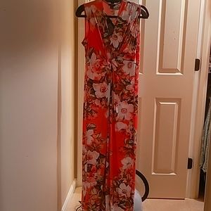 Maxi Dress with jacket - Size L - Orange/Tan/Green/Tan - IMAN Brand